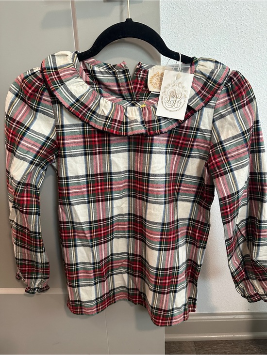 The Beaufort Bonnet Company Other - The Beaufort Bonnet Company Girls' Plaid Ruffle Collar Top - Red, Green, Cream